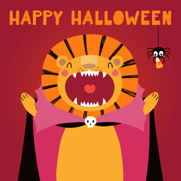 할로윈 의상을 입은 귀여운 사자 - costume halloween lion baby stock illustrations