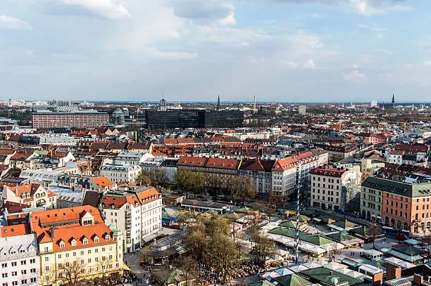 Top view shot of Munich, Bavaria, Germany