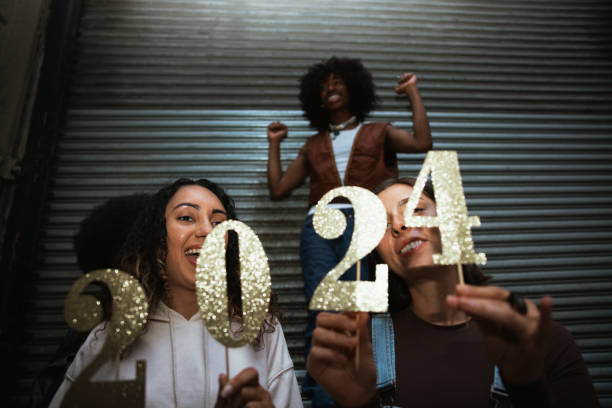 istock Group of friends celebrating 2024 new Year 1704313521
