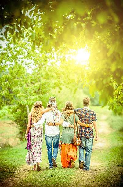istock Group of hippie friends walk away 170431621