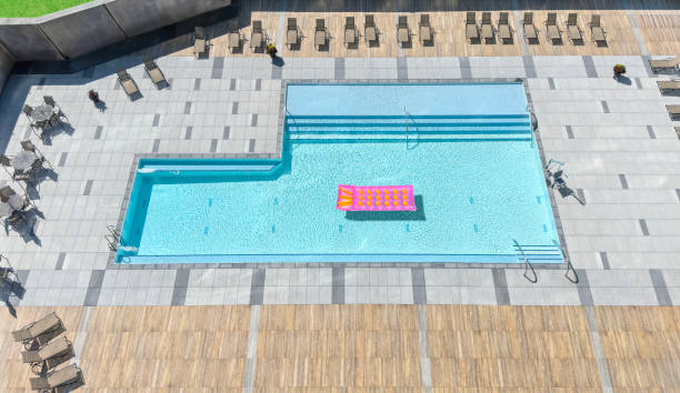 Free Stock Photo of Aerial View of Pool, Lounge Chairs, and Dock ...