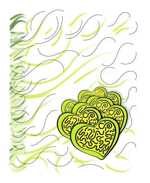 Vector illustration of brightly green hearts