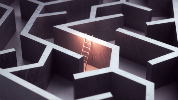 istock Maze Concrete and Stairs Orange Light concept 1704352710