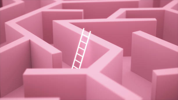 istock Shaped Maze Staircase with Pink Color and Neon Lights 1704354332