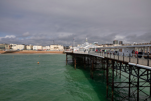 Brighton, United Kingdom - Sep 26, 2023: The Brighton Marine Palace and Pier is an amusement park in Brighton. Brighton is one of the largest and most famous seaside resorts in England. United Kingdom