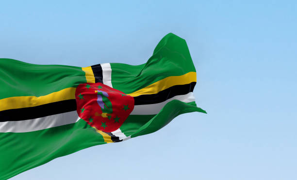 istock Dominica national flag waving on a clear day 1704357609