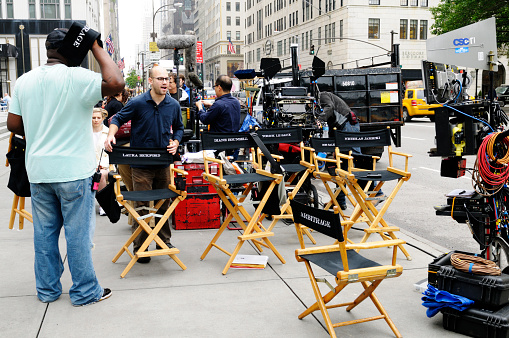 New York City, USA - May 19th 2011: Film crew filming movie, 5th Avenue at Grand Army Plaza Uptown Manhattan, New York City.