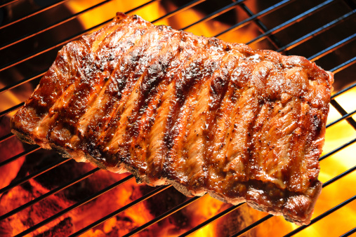 Grilled pork ribs on the grill.