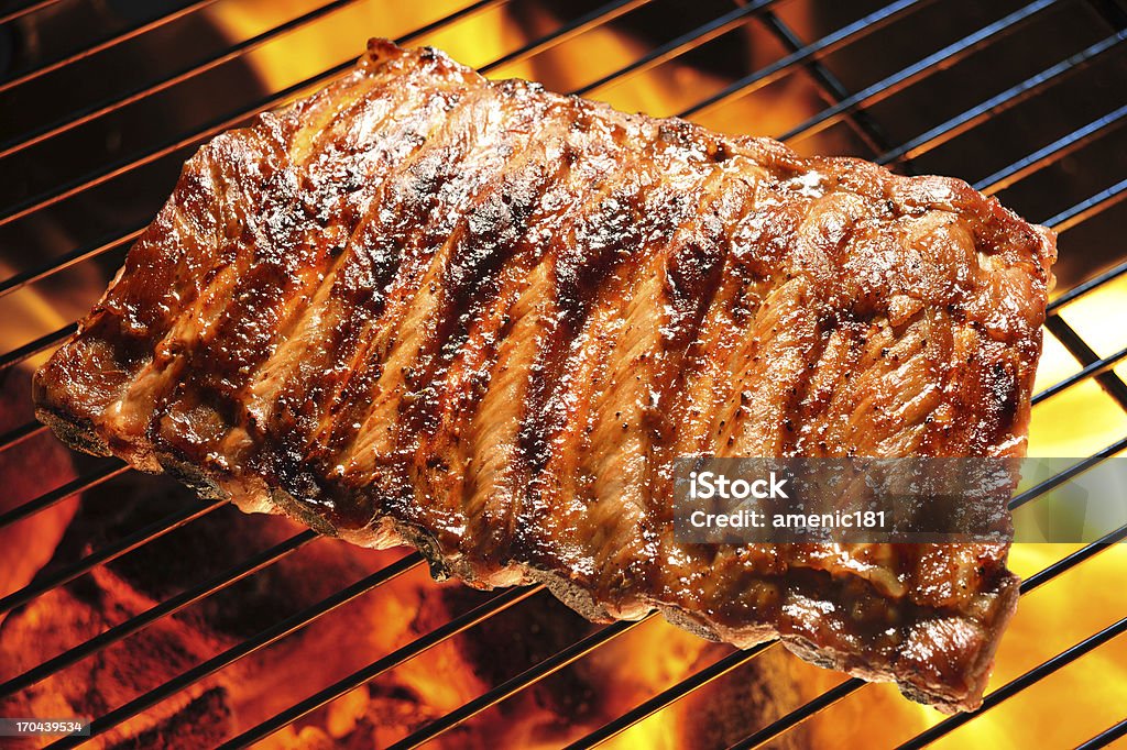 Grilled pork Grilled pork ribs on the grill. Rib - Food Stock Photo