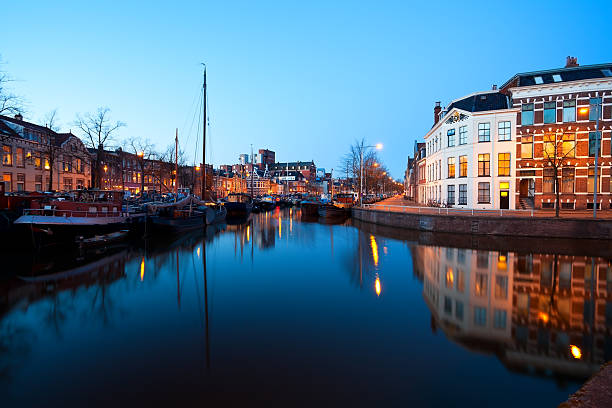 istock Groningen canal street at night 170439691