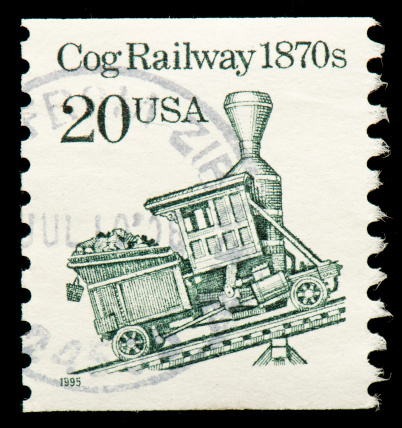 Cog Railway postage stamp on black background