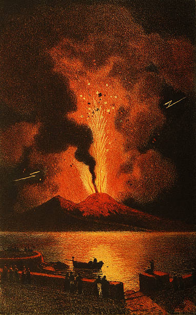 erupcji wulkanu vesuvius - erupting stock illustrations