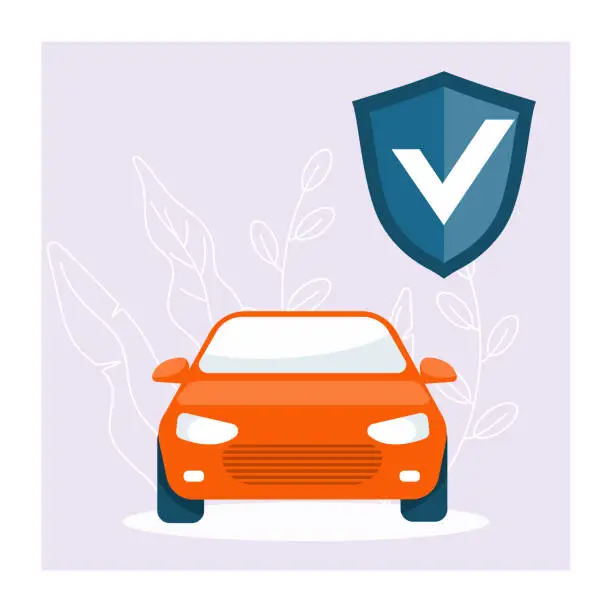 Vector illustration of Car insurance concept. Car under an umbrella, protection from danger, providing security.