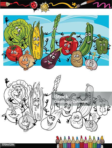 Légumes De La Bande Dessinée Dessin Animé Livre À Colorier Vecteurs libres de droits et plus d'images vectorielles de Ail - Légume à bulbe