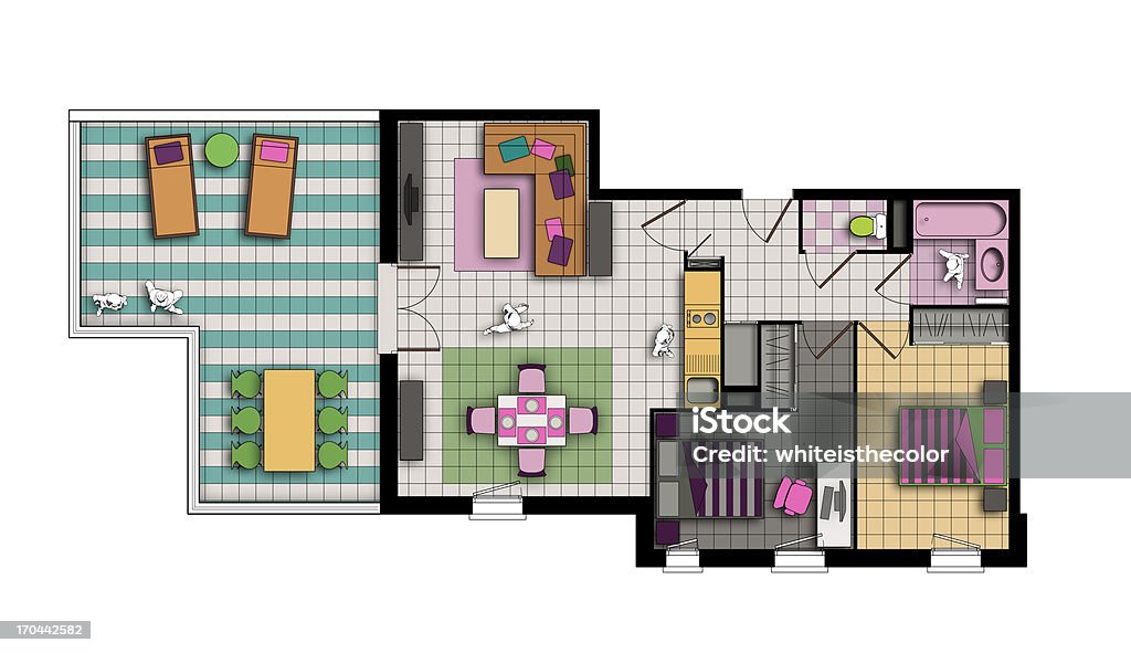 Três Sala de apartamento em cores pop estilo - Royalty-free Apartamento Ilustração de stock