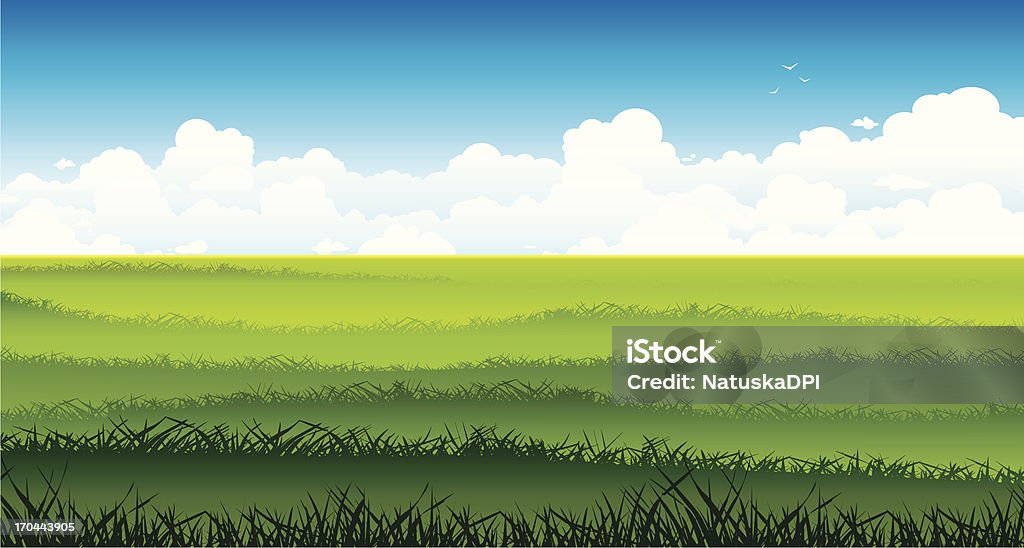 Landschaft mit grünen Feld und Wolken auf den Himmel. - Lizenzfrei Blau Vektorgrafik