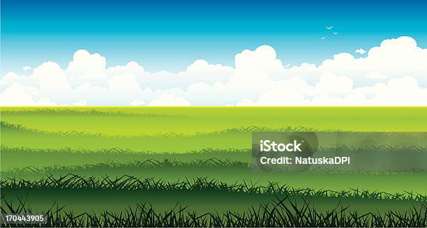 Landschaft Mit Grünen Feld Und Wolken Auf Den Himmel Stock Vektor Art und mehr Bilder von Blau