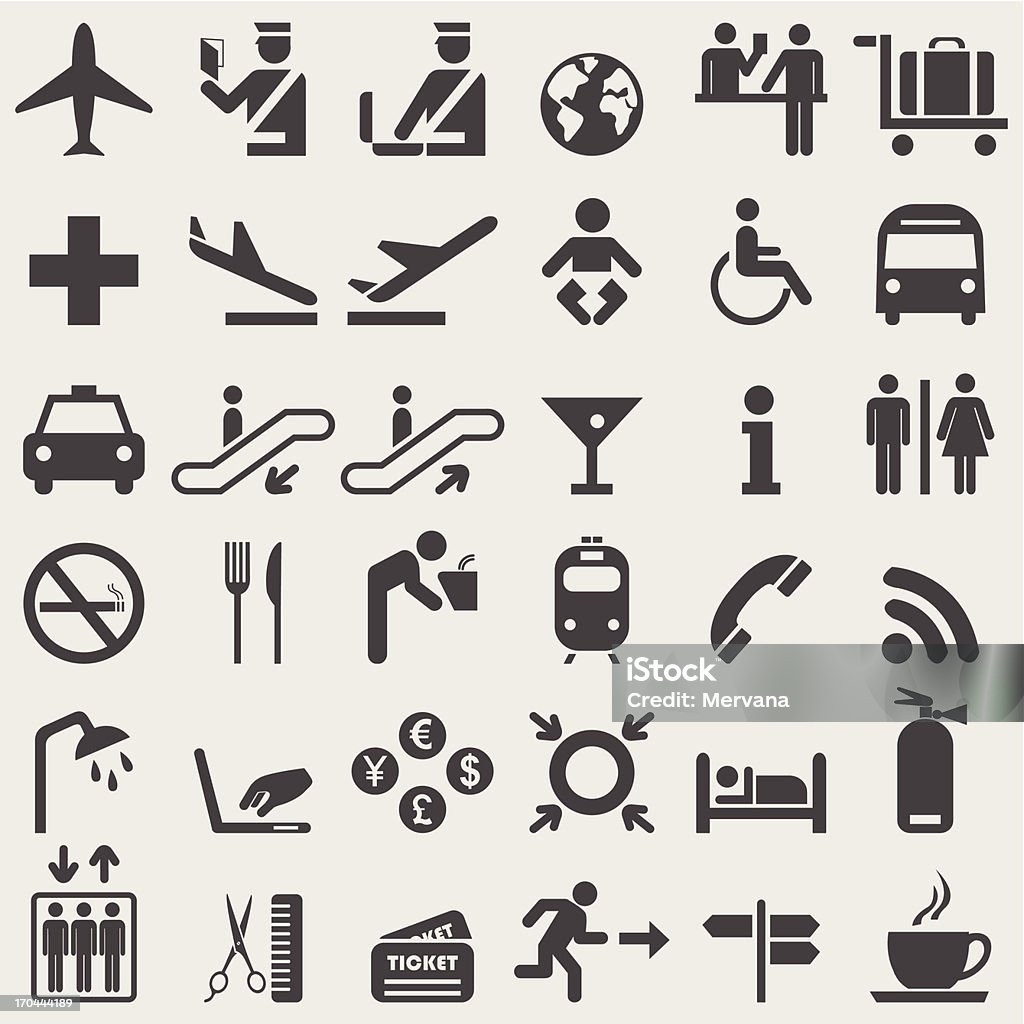 Vector illustration of black airport icons Airport  complete icons set. Vector Airport stock vector