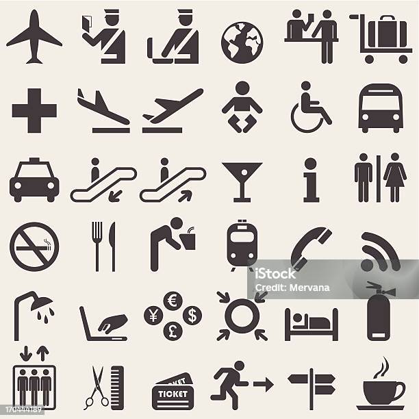 Vector Illustration Of Black Airport Icons Stock Illustration - Download Image Now - Airport, Icon Symbol, Symbol