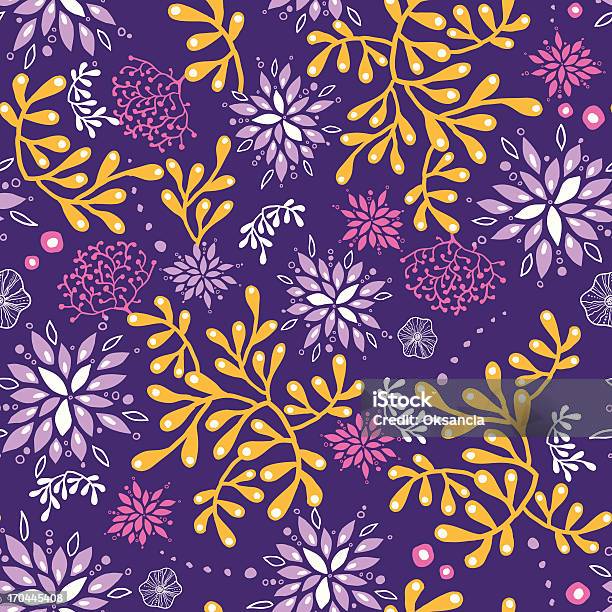 Фиолетовая И Золото Подводный Растений Бесшовный Узор Фона — стоковая векторная графика и другие изображения на тему Абстрактный