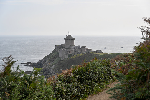 Fréhel, Brittany, France, September 6, 2023 - Fort La Latte on the coast of Cap Fréhel in the bay of Saint-Brieuc.