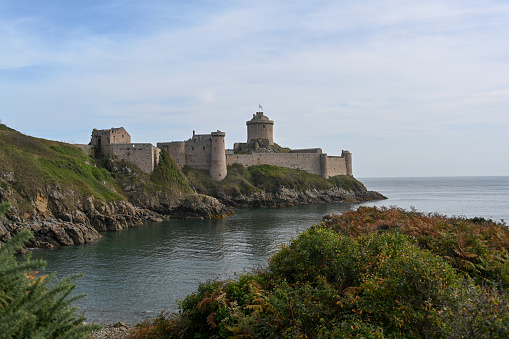 Fréhel, Brittany, France, September 6, 2023 - Fort La Latte on the coast of Cap Fréhel in the bay of Saint-Brieuc.