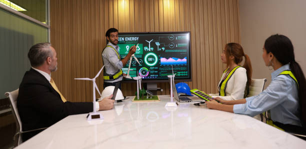 istock Smart Engineer presents Wind turbine and solar energy projects for investment with team projects 1704463568