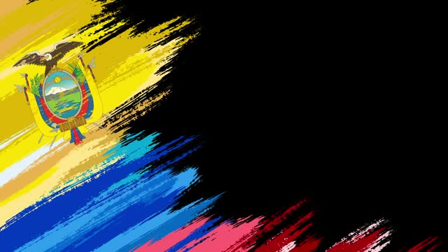Ecuadorean flag paint brush on black background, The concept of drawing, brushstroke, grunge background, paint strokes, dirty, national, independence, patriotism, election, template, oil painting, pastel colored, cartoon animation, Ecuador