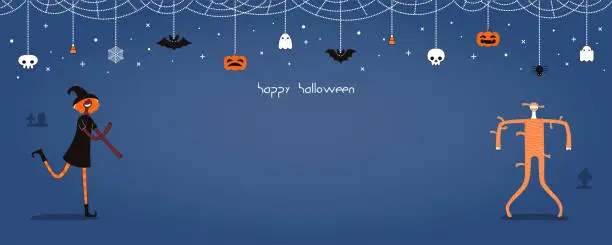 Vector illustration of Halloween dancing people banner