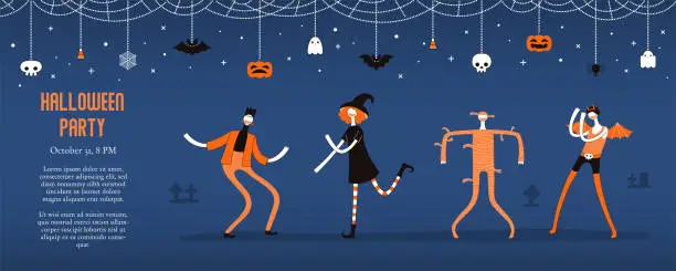 Vector illustration of Halloween dancing people banner