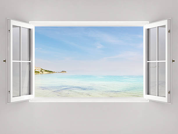 Open Window With Ocean View Open window with beautiful ocean view. window stock pictures, royalty-free photos & images