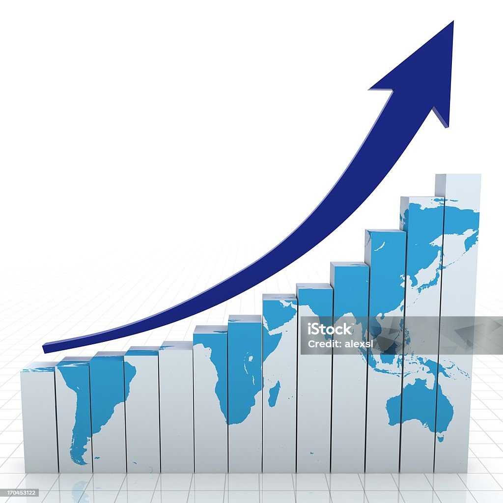 World gráfico e seta para cima - Foto de stock de Aprimoramento royalty-free