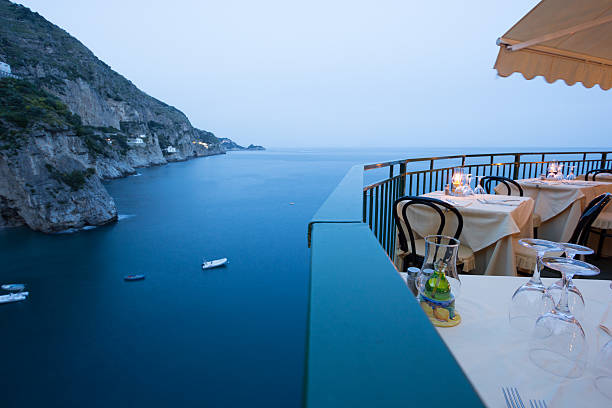 A restaurant overlooking the Tyrrhenian Sea on the Amalfi Coast