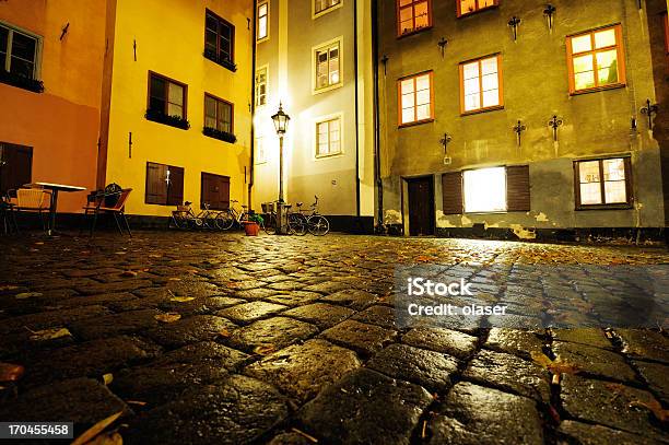 Old Town In Stockholm Rain Wet Cobblestones Stock Photo - Download Image Now - Abstract, Asphalt, Block Shape