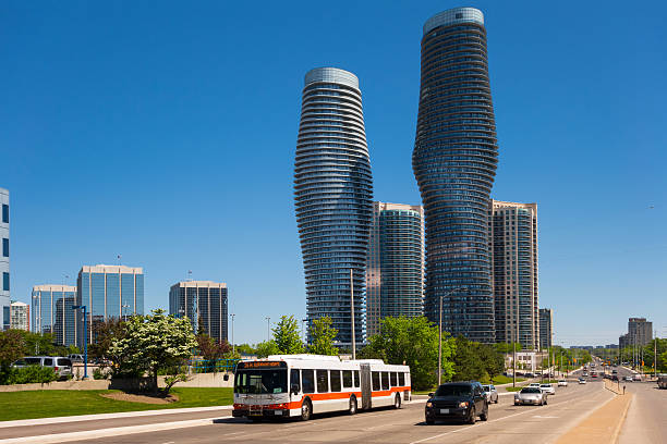Mississauga, Ontario, Canada Burnhamthorpe road in downtown Mississauga with modern condominium buildings in the background. ontario canada stock pictures, royalty-free photos & images