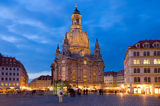 dresden germany frauenkirche and neumarkt square - dresden frauenkirche stok fotoğraflar ve resimler