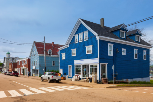 Street with clapboard houses in Sydney, Nova Scotia, Canada