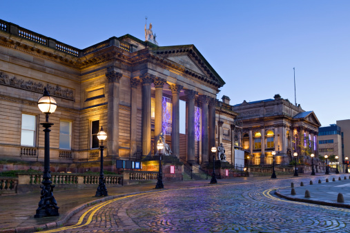 Liverpool's Cultural Quarter with the Walker Art Gallery and the County Session House in downtown Liverpool, England