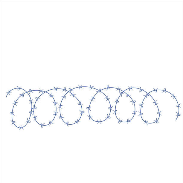 ilustrações de stock, clip art, desenhos animados e ícones de sharp barbed wire fence barrier frame illustration - razor wire