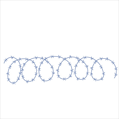 Barbed wire fence border frame illustration. Loops of sharp thorns of barbwire barrier zone. Protection and security concept. Vector illustration.