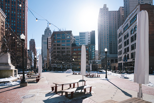 Capitol Park Detroit city downtown winter Michigan USA