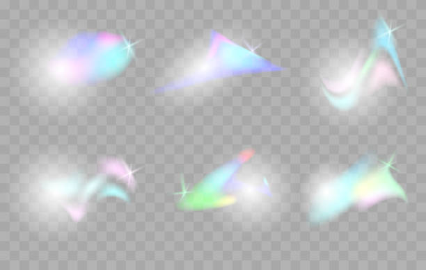 ilustrações de stock, clip art, desenhos animados e ícones de rainbow crystal reflection effect. shimmer and shine. set of vector illustrations - clear sky flash