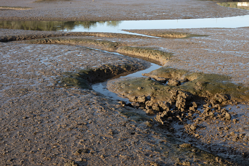 Arade River in Southern Portugal, lowering water level, fresh water