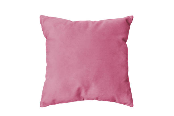 하얀 배경에 고립된 잠과 휴식을 위한 장식용 분홍색 직사각형 베개 스톡 사진
