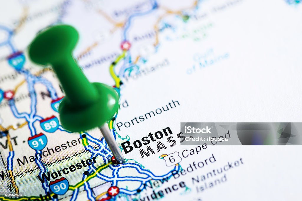 Stati membri sulla mappa: Massachussets - Foto stock royalty-free di Carta geografica