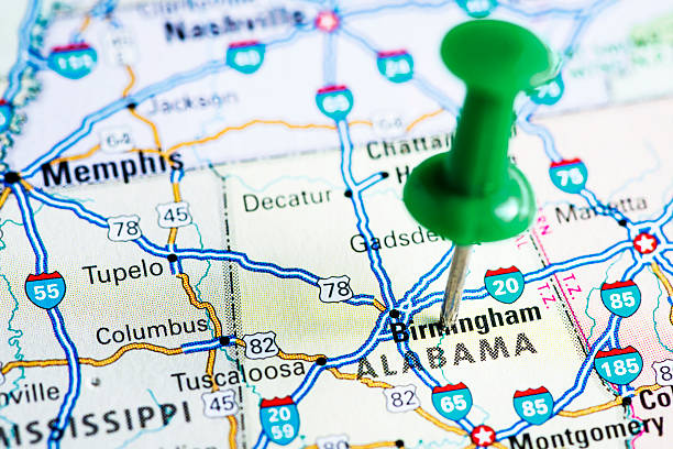 USA states on map: Alabama USA states on map: Alabama alabama us state stock pictures, royalty-free photos & images