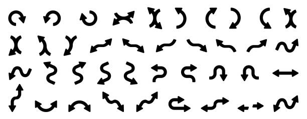 Arrows or cursor set of 80 icons. Modern simple black arrow vector icon pack Arrows or cursor set of 80 icons. Modern simple black arrow vector icon pack arrowslit stock illustrations