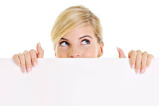 istock Young beautiful woman holding a white board 170466275