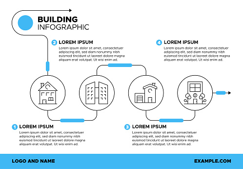 istock Building Icons Infographic Template: Blueprint, Hard Hat, Tools, Crane 1704690823