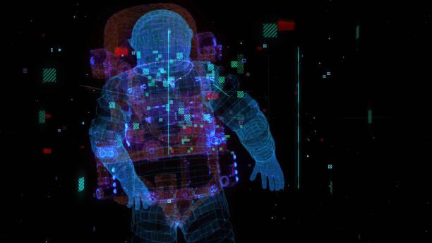 istock Astronaut mesh in Space Suit Confidently Flying through Space and Time. 1704694192